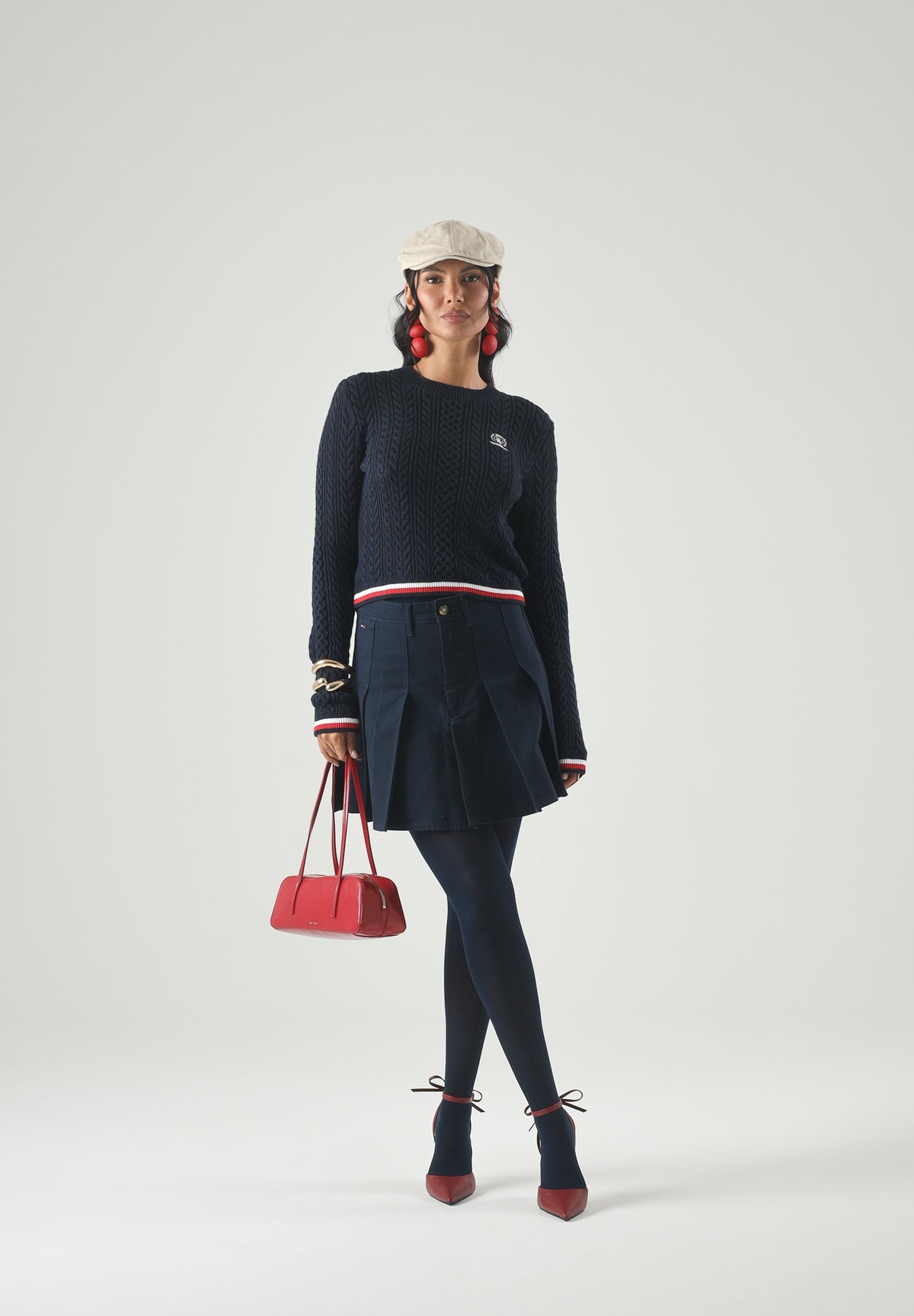 TOMMY JEANS Pullover girocollo TJW RWB navy blu da donna con lavorazione a trecce DW0DW22933 C1G TOMMY JEANS 