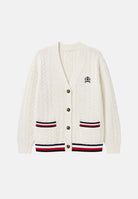 TOMMY JEANS cardigan oversize in maglia a trecce Global Stripe Ancient White bianco donna. DW0DW22934 YBH TOMMY JEANS 