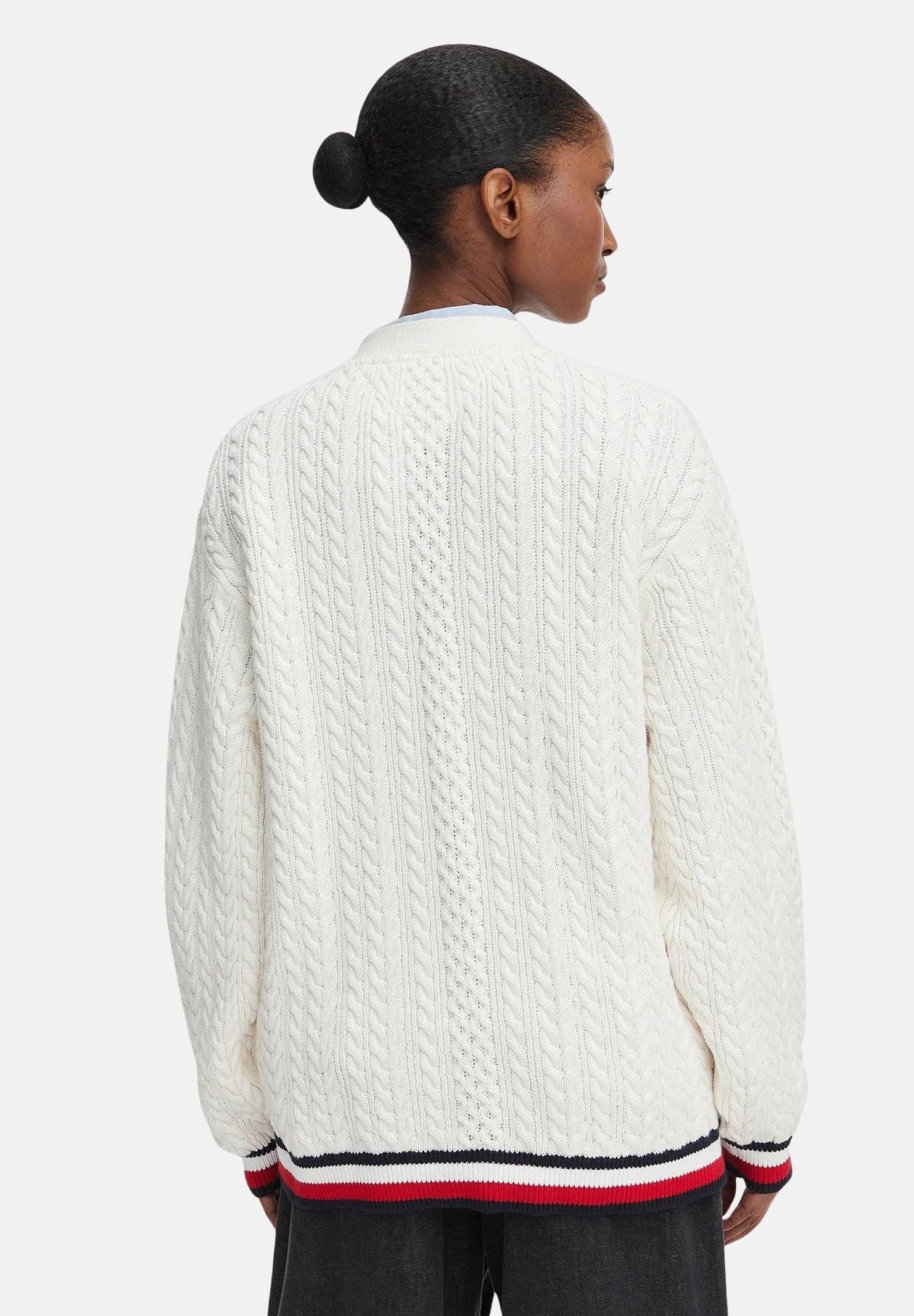 TOMMY JEANS cardigan oversize in maglia a trecce Global Stripe Ancient White bianco donna. DW0DW22934 YBH TOMMY JEANS 
