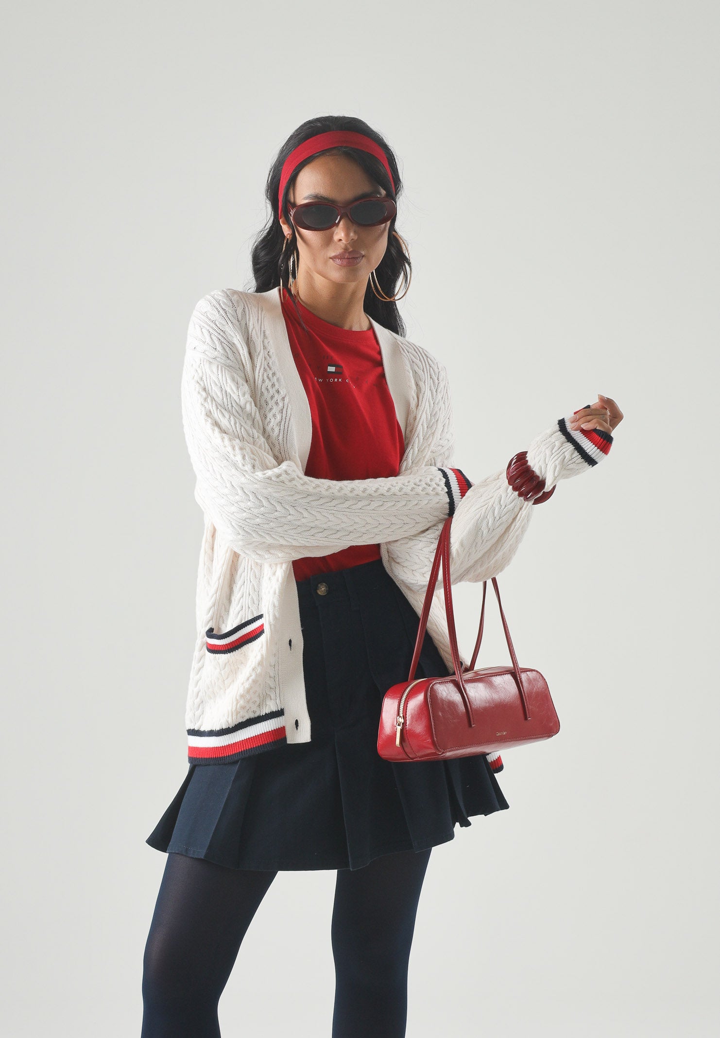 TOMMY JEANS cardigan oversize in maglia a trecce Global Stripe Ancient White bianco donna. DW0DW22934 YBH TOMMY JEANS 