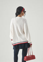 TOMMY JEANS cardigan oversize in maglia a trecce Global Stripe Ancient White bianco donna. DW0DW22934 YBH TOMMY JEANS 