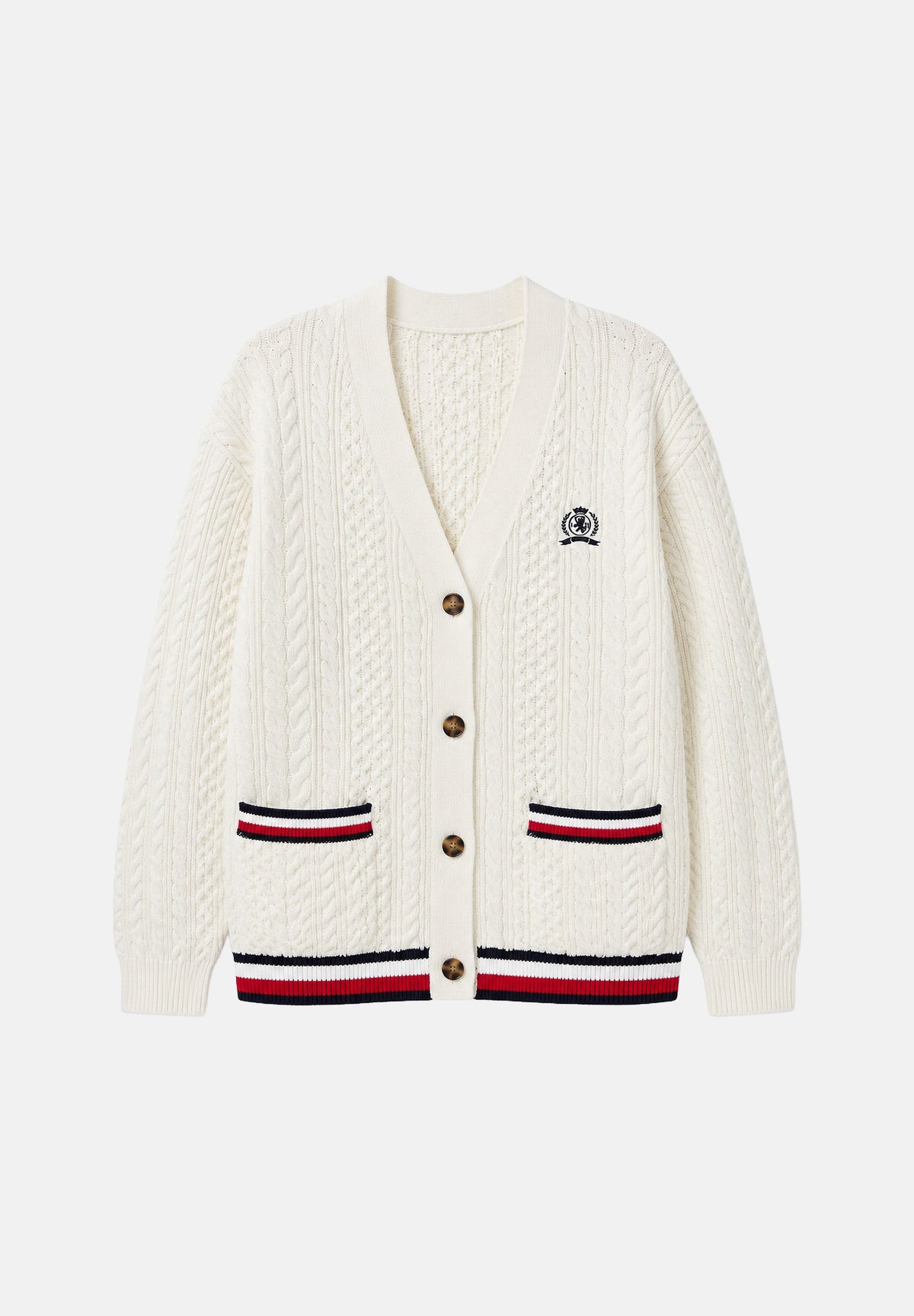 TOMMY JEANS Cardigan oversize in maglia bianco da donna con bordi rigati DW0DW22934 YBH TOMMY JEANS 