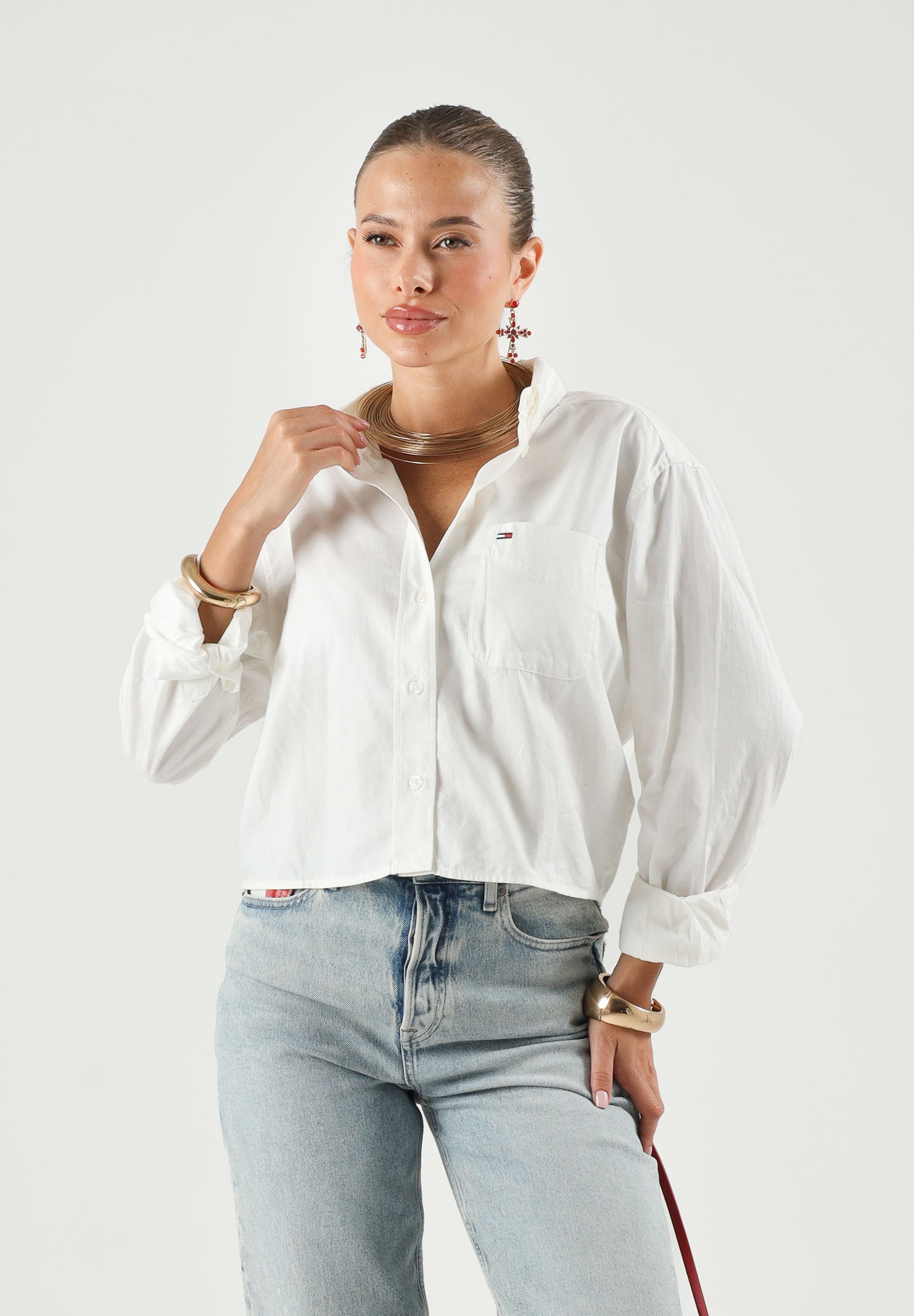TOMMY JEANS camicia cropped TJW Rlx Crop Shirt Ecru bianco donna. DW0DW22943 YBL TOMMY JEANS 