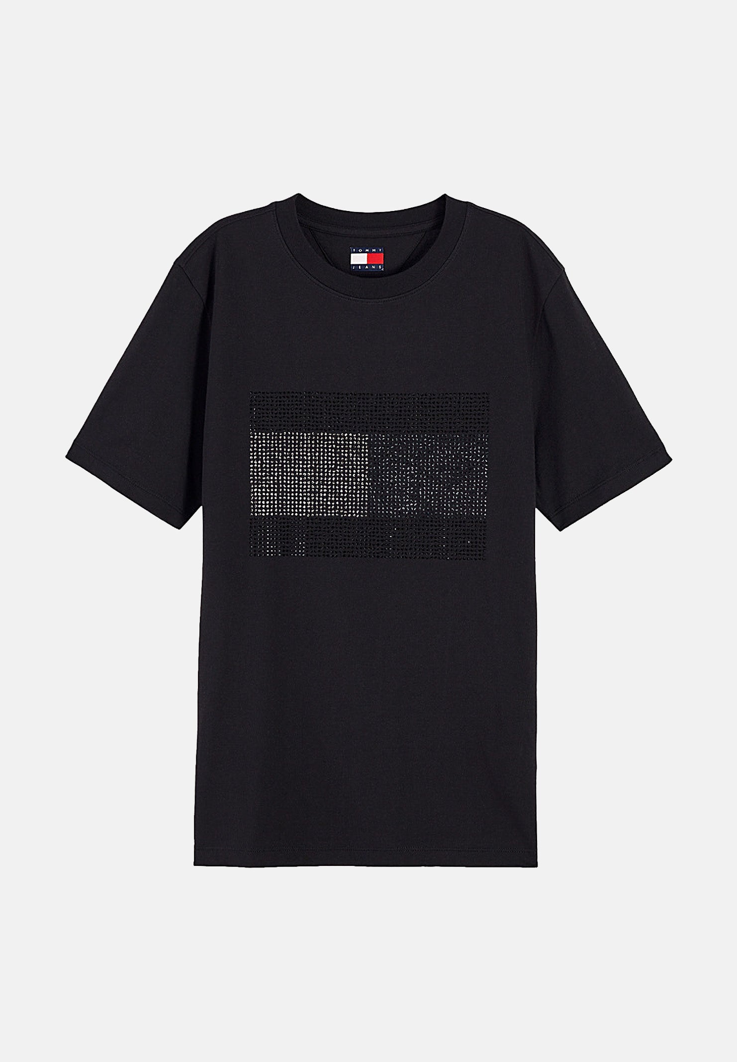 TOMMY JEANS T-shirt manica corta TJW RLX FLAG BLING SS nera da donna con applicazioni strass centrali DW0DW23267 BDS TOMMY JEANS 