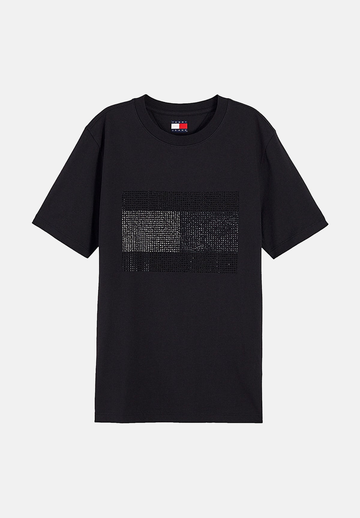TOMMY JEANS T-shirt manica corta TJW RLX FLAG BLING SS nera da donna con applicazioni strass centrali DW0DW23267 BDS TOMMY JEANS 