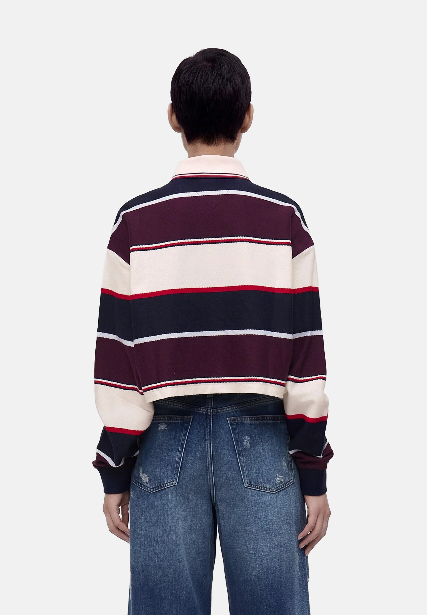 TOMMY JEANS Polo CRP STRIPE RUGBY blu-bordeaux/ panna da donna con fantasia a righe DW0DW23298 C1G TOMMY JEANS 
