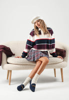 TOMMY JEANS Polo CRP STRIPE RUGBY blu-bordeaux/ panna da donna con fantasia a righe DW0DW23298 C1G TOMMY JEANS 
