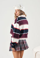 TOMMY JEANS Polo CRP STRIPE RUGBY blu-bordeaux/ panna da donna con fantasia a righe DW0DW23298 C1G TOMMY JEANS 
