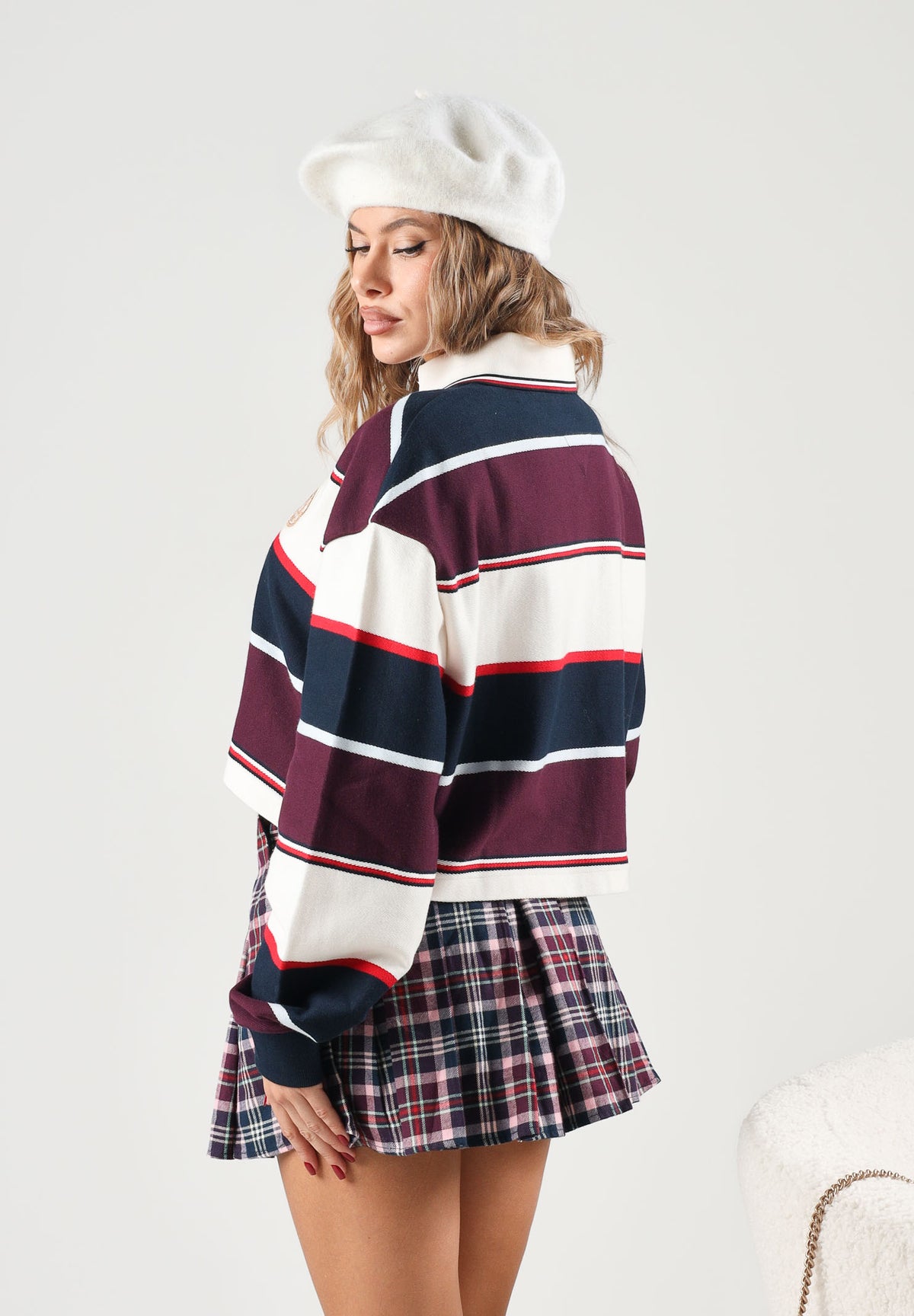 TOMMY JEANS Polo CRP STRIPE RUGBY blu-bordeaux/ panna da donna con fantasia a righe DW0DW23298 C1G TOMMY JEANS 