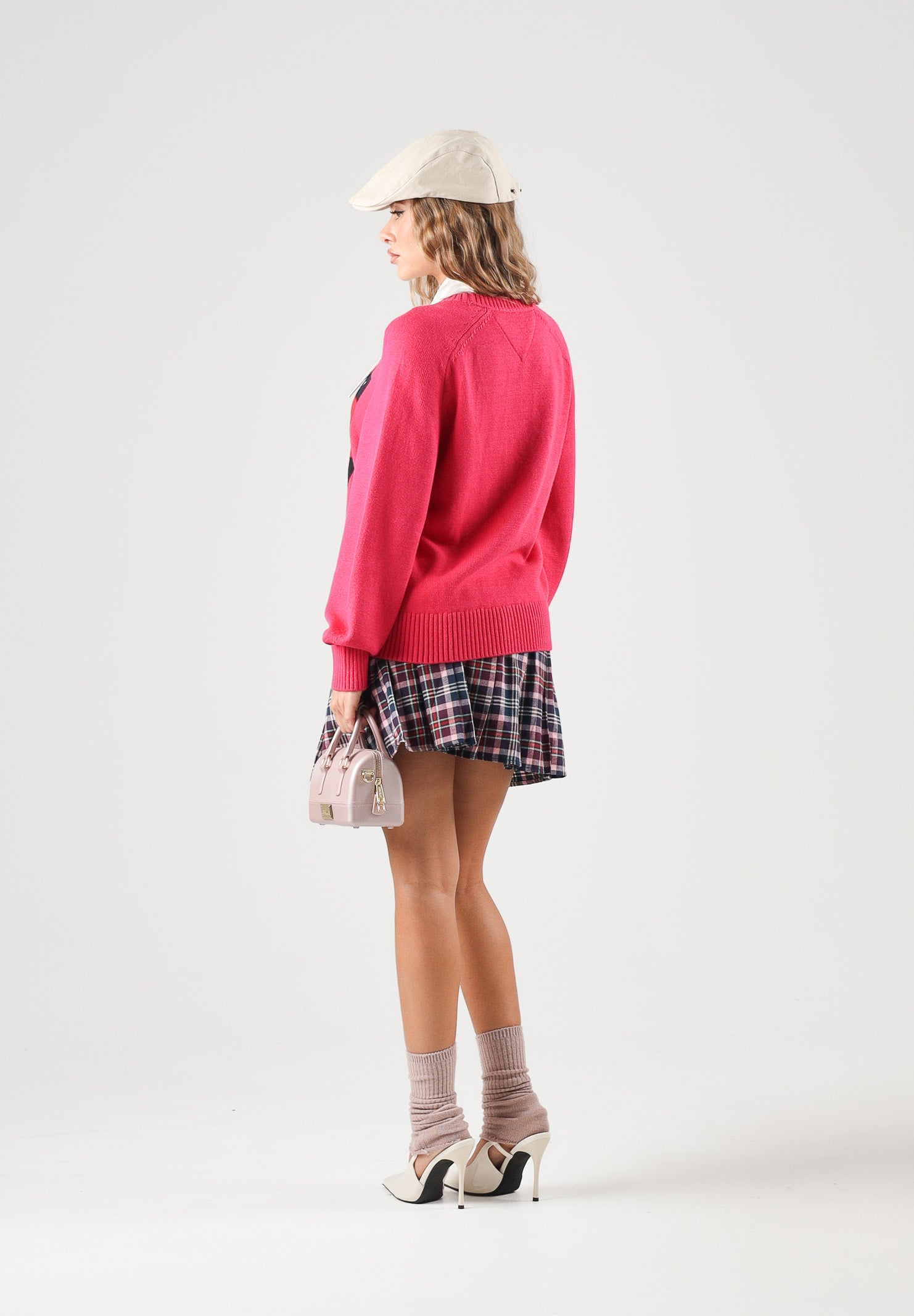 TOMMY JEANS Gonna corta PLEATED TWILL MINI SKIRT multicolore bordeaux rosa e blu navy da donna DW0DW23441 0MH TOMMY JEANS 