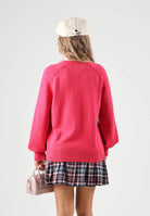 TOMMY JEANS Maglione girocollo FLAG CREW NECK JUMPER bright ceri-fucsia acceso da donna DW0DW23450 T1K TOMMY JEANS 
