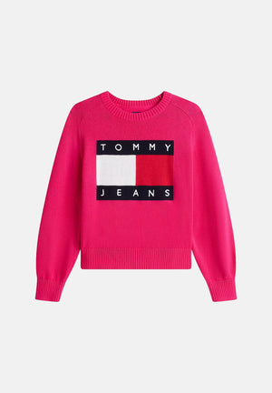TOMMY JEANS Maglione girocollo FLAG CREW NECK JUMPER bright ceri-fucsia acceso da donna DW0DW23450 T1K TOMMY JEANS 