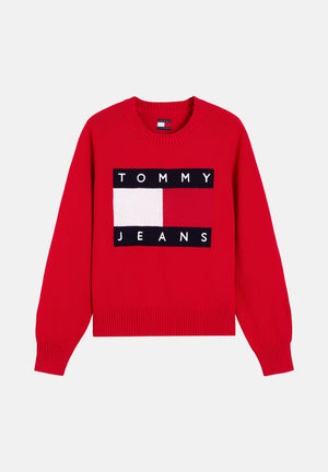 TOMMY JEANS Maglione girocollo FLAG CREW NECK JUMPER red rubino rosso da donna DW0DW23450 XMD TOMMY JEANS 
