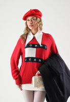 TOMMY JEANS Maglione girocollo FLAG CREW NECK JUMPER red rubino rosso da donna DW0DW23450 XMD TOMMY JEANS 