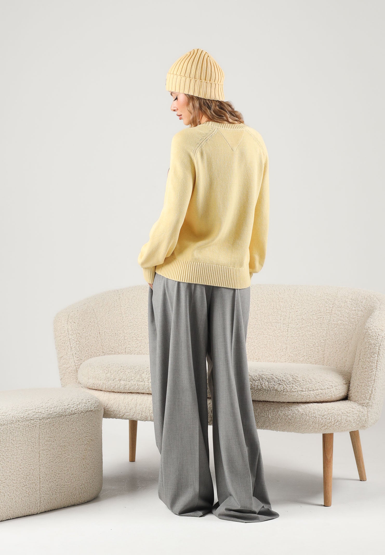 TOMMY JEANS Maglione girocollo FLAG CREW NECK JUMPER giallo crema da donna DW0DW23450 ZF9 TOMMY JEANS 