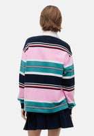 TOMMY JEANS felpa rugby ampia a righe miste Pink Daisy multicolor, rosa bianco blu donna. DW0DW23483 0D2 TOMMY JEANS 