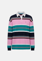 TOMMY JEANS felpa rugby ampia a righe miste Pink Daisy multicolor, rosa bianco blu donna. DW0DW23483 0D2 TOMMY JEANS 