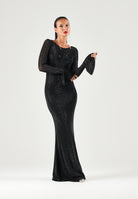 TWENTY FOURHAITCH Abito lungo nero da donna con maniche lunghe svasate e linea elegante A0016NER62A . TWENTY FOURHAITCH 