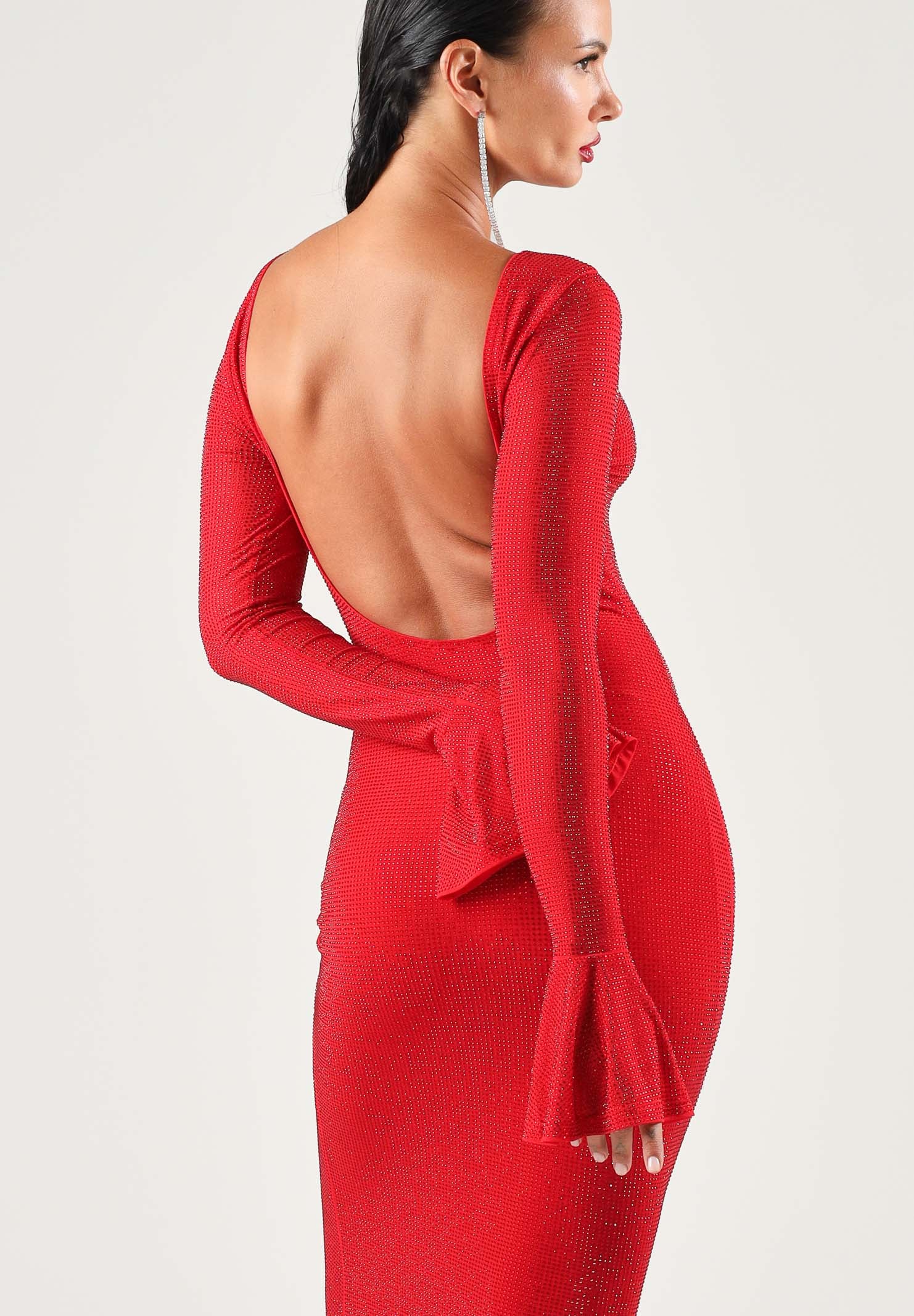 TWENTY FOURHAITCH Abiti lungo rosso da donna con maniche lunghe svasate e tessuto fluido A0016ROS62A . TWENTY FOURHAITCH 