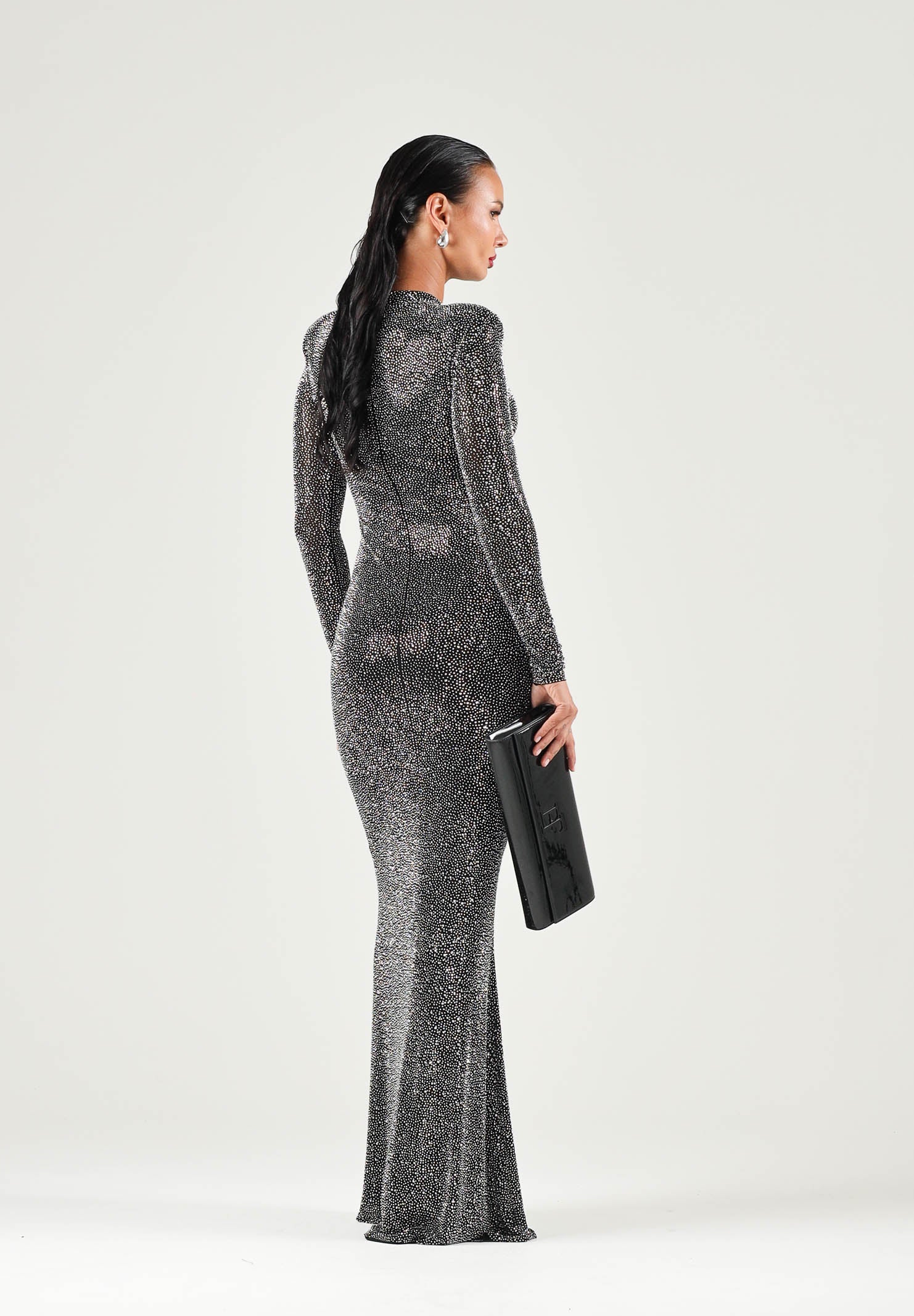 TWENTY FOURHAITCH Abito LUREX lungo  nero argento da donna con maniche lunghe e finitura brillante A0174NAR62A . TWENTY FOURHAITCH 