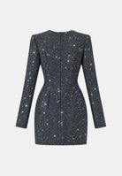 TWENTY FOURHAITCH Abito KELOS corto denim blu scuro da donna con applicazioni strass A0175DNC62A . TWENTY FOURHAITCH 