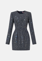 TWENTY FOURHAITCH Abito KELOS corto denim blu scuro da donna con applicazioni strass A0175DNC62A . TWENTY FOURHAITCH 