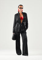 TWENTY FOURHAITCH Giacca scollo a V nera da donna con cintura in vita e strass A0186NER62A . TWENTY FOURHAITCH 