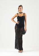 TWENTY FOURHAITCH Abito VIREYAN lungo nero da donna con micro-paillettes argento. A0224NER62A . TWENTY FOURHAITCH 