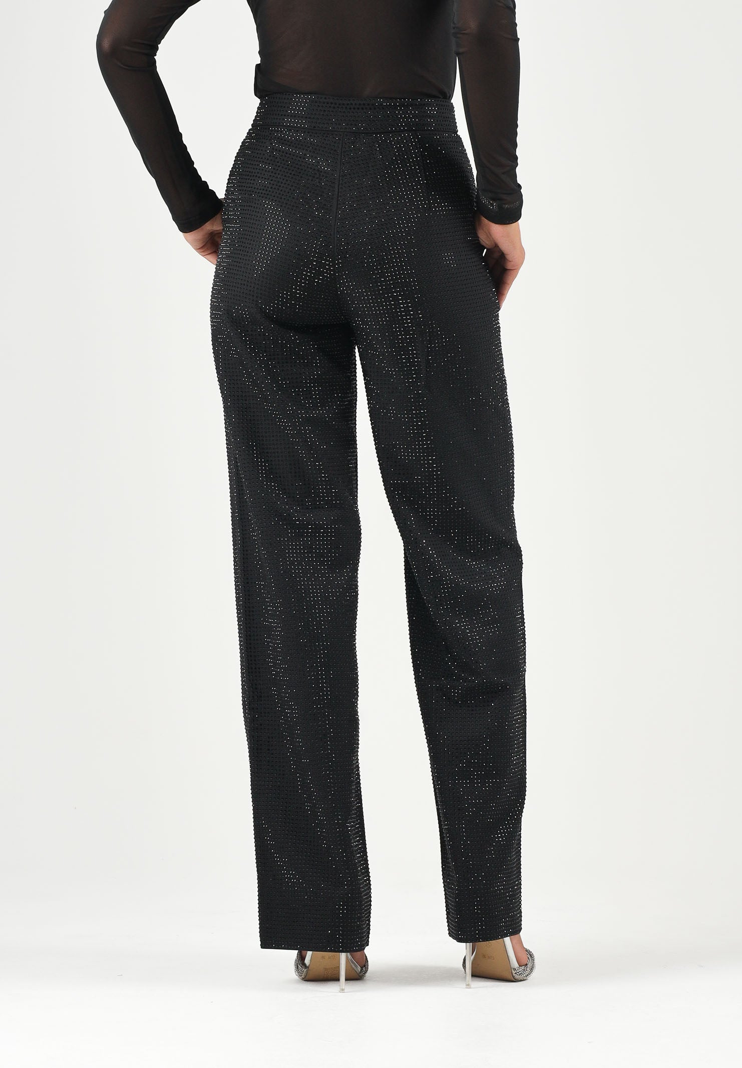 TWENTY FOURHAITCH Pantaloni eleganti neri da donna con applicazioni strass A0312NER62A . TWENTY FOURHAITCH 