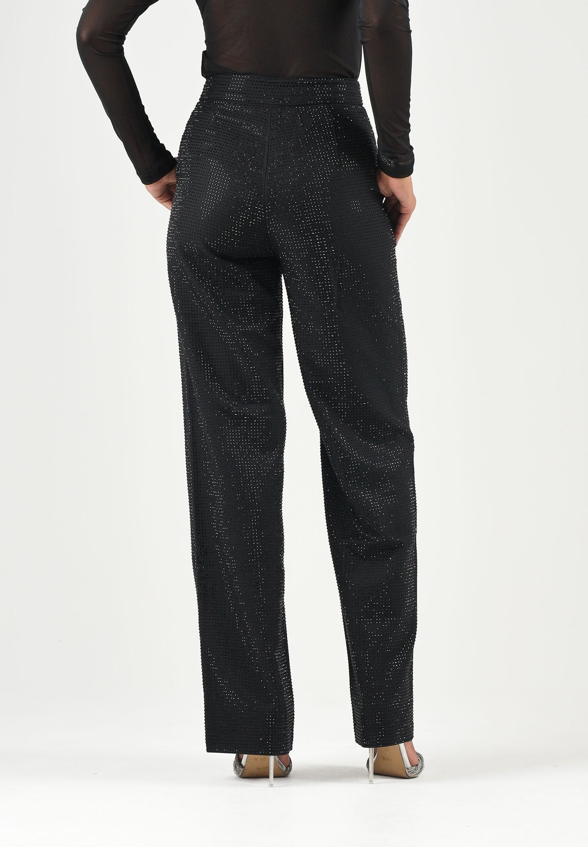 TWENTY FOURHAITCH Pantaloni eleganti neri da donna con applicazioni strass A0312NER62A . TWENTY FOURHAITCH 