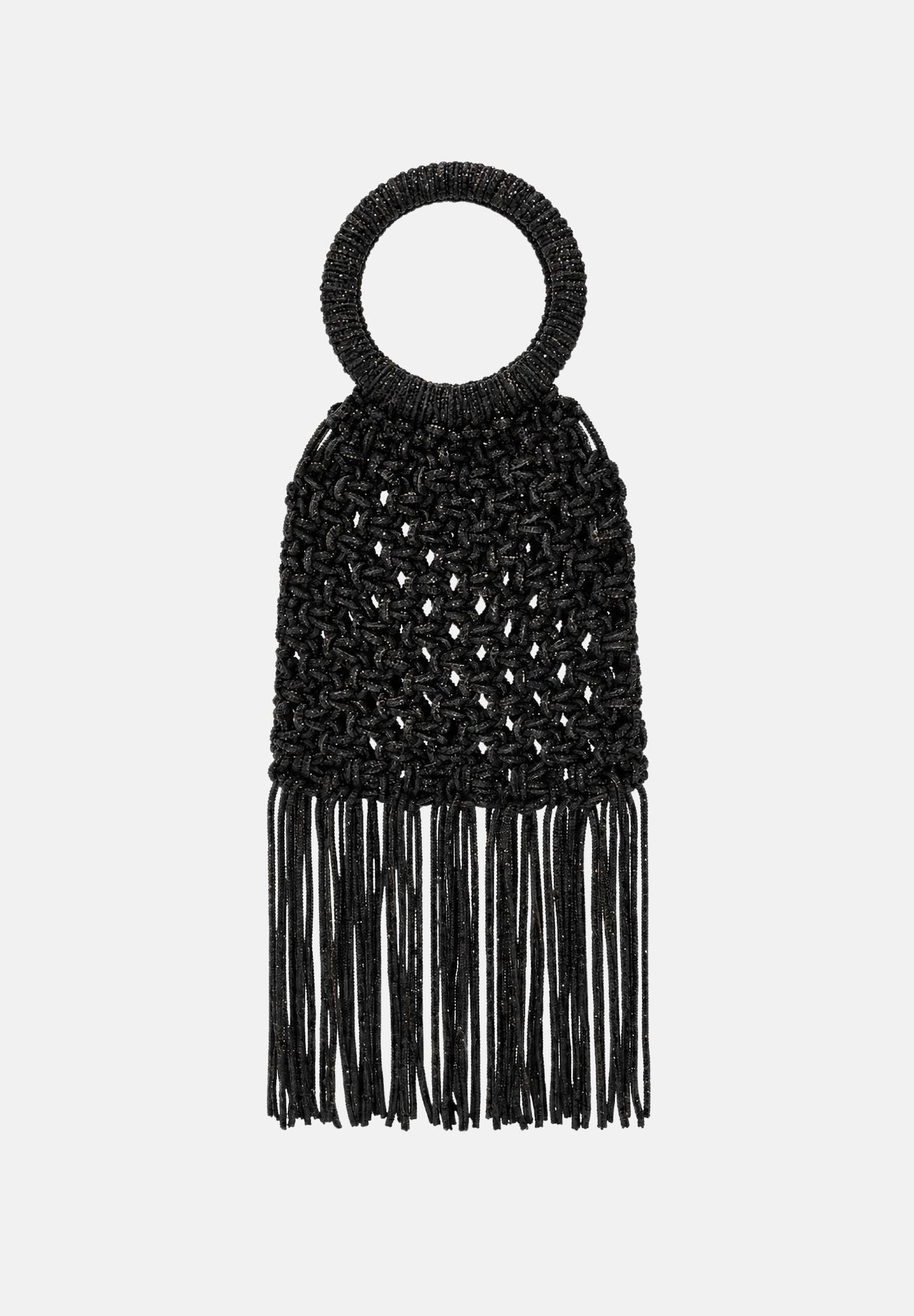 TWENTY FOURHAITCH Borsa a mano nera per donna con manico rigido circolare e frange pendenti. BAG0004562A . TWENTY FOURHAITCH 