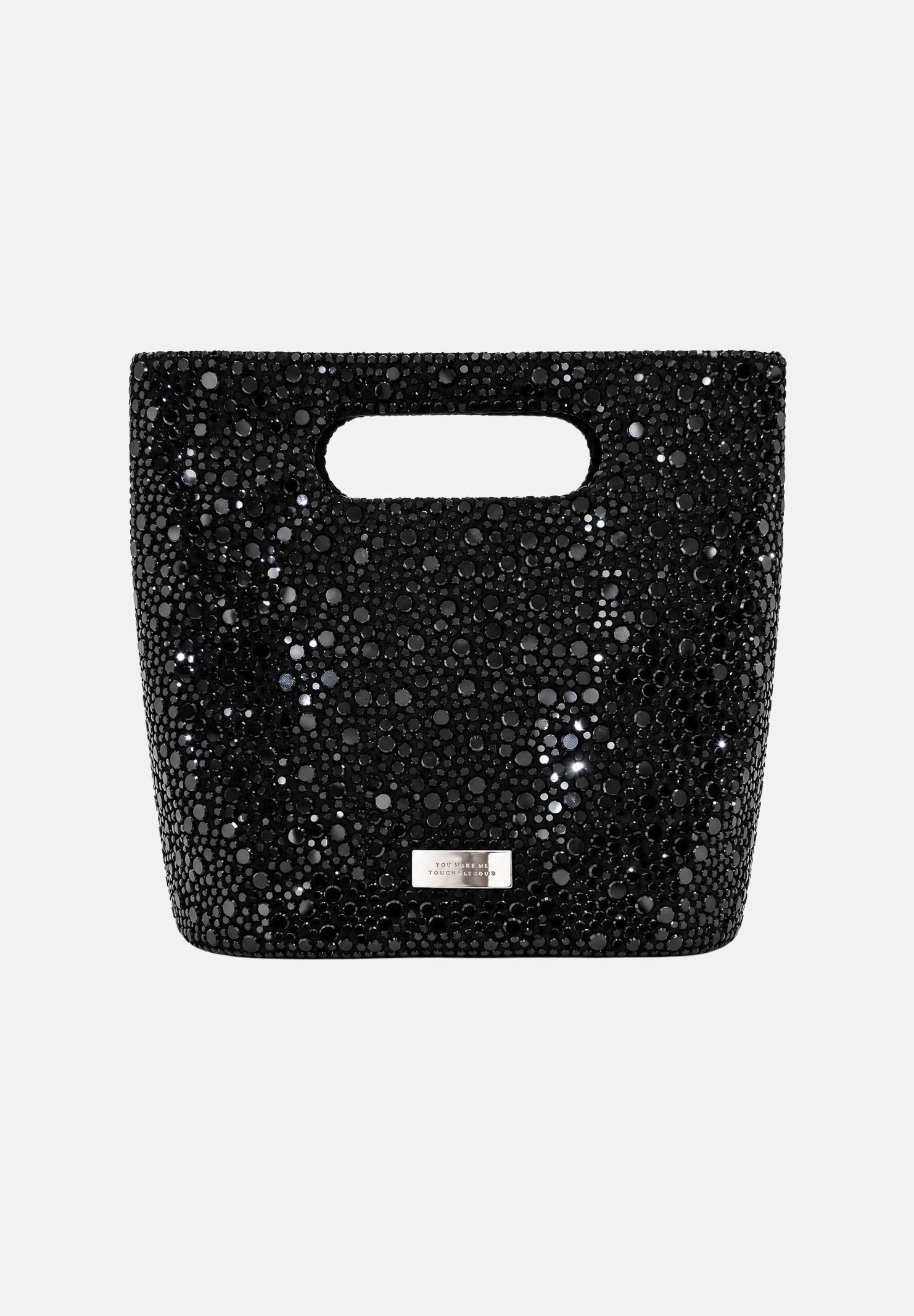 TWENTY FOURHAITCH Borsa a mano nero per donna con manico intagliato e finitura glitterata. BAG003762A . TWENTY FOURHAITCH 