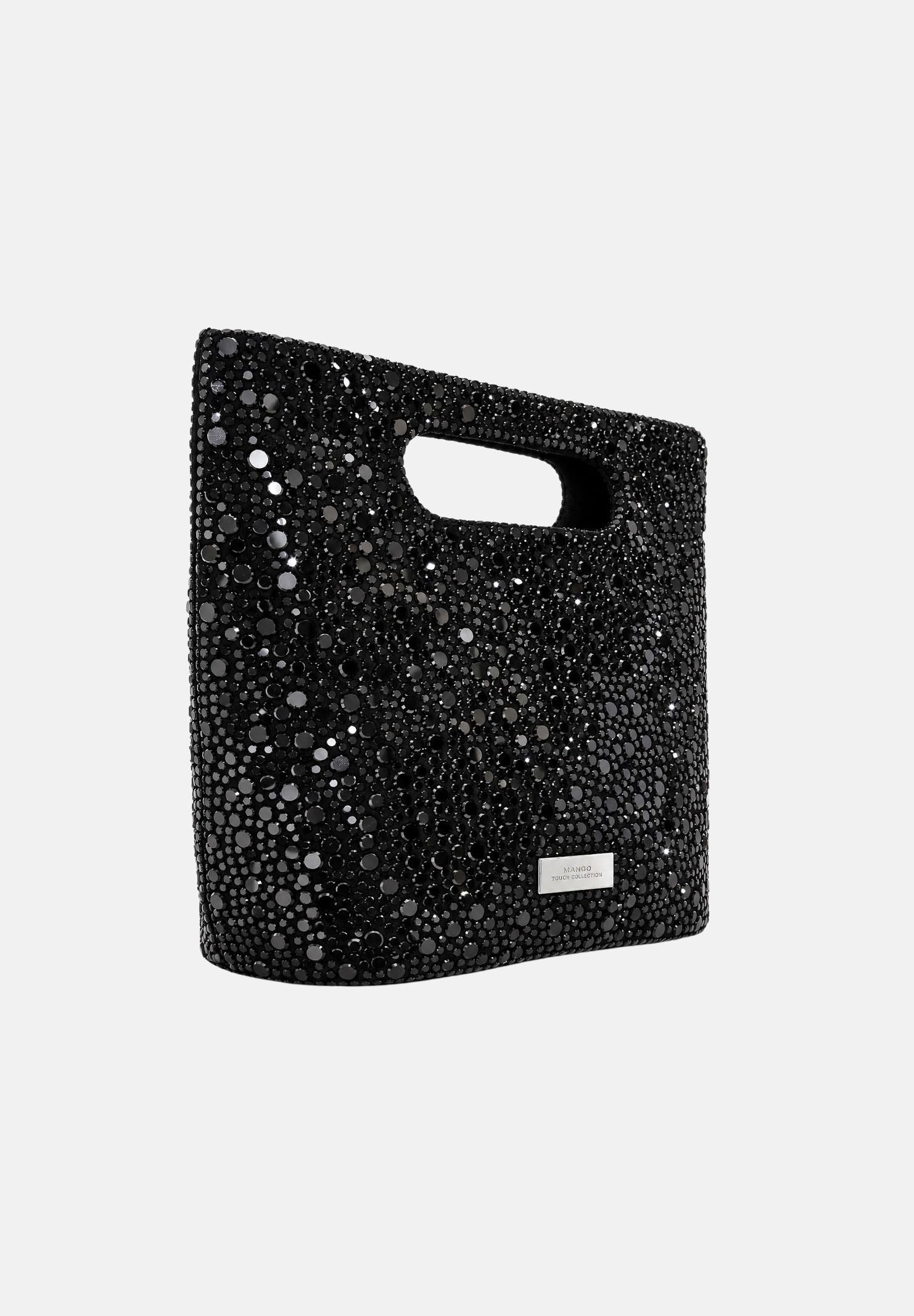 TWENTY FOURHAITCH Borsa a mano nero per donna con manico intagliato e finitura glitterata. BAG003762A . TWENTY FOURHAITCH 