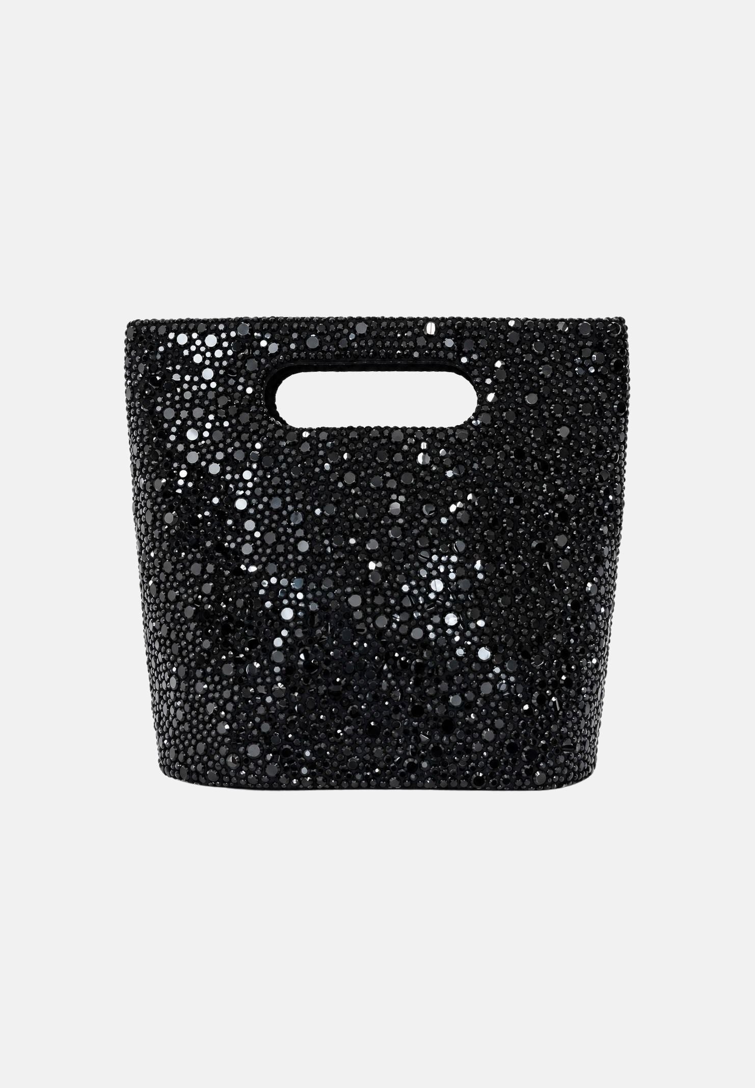 TWENTY FOURHAITCH Borsa a mano nero per donna con manico intagliato e finitura glitterata. BAG003762A . TWENTY FOURHAITCH 