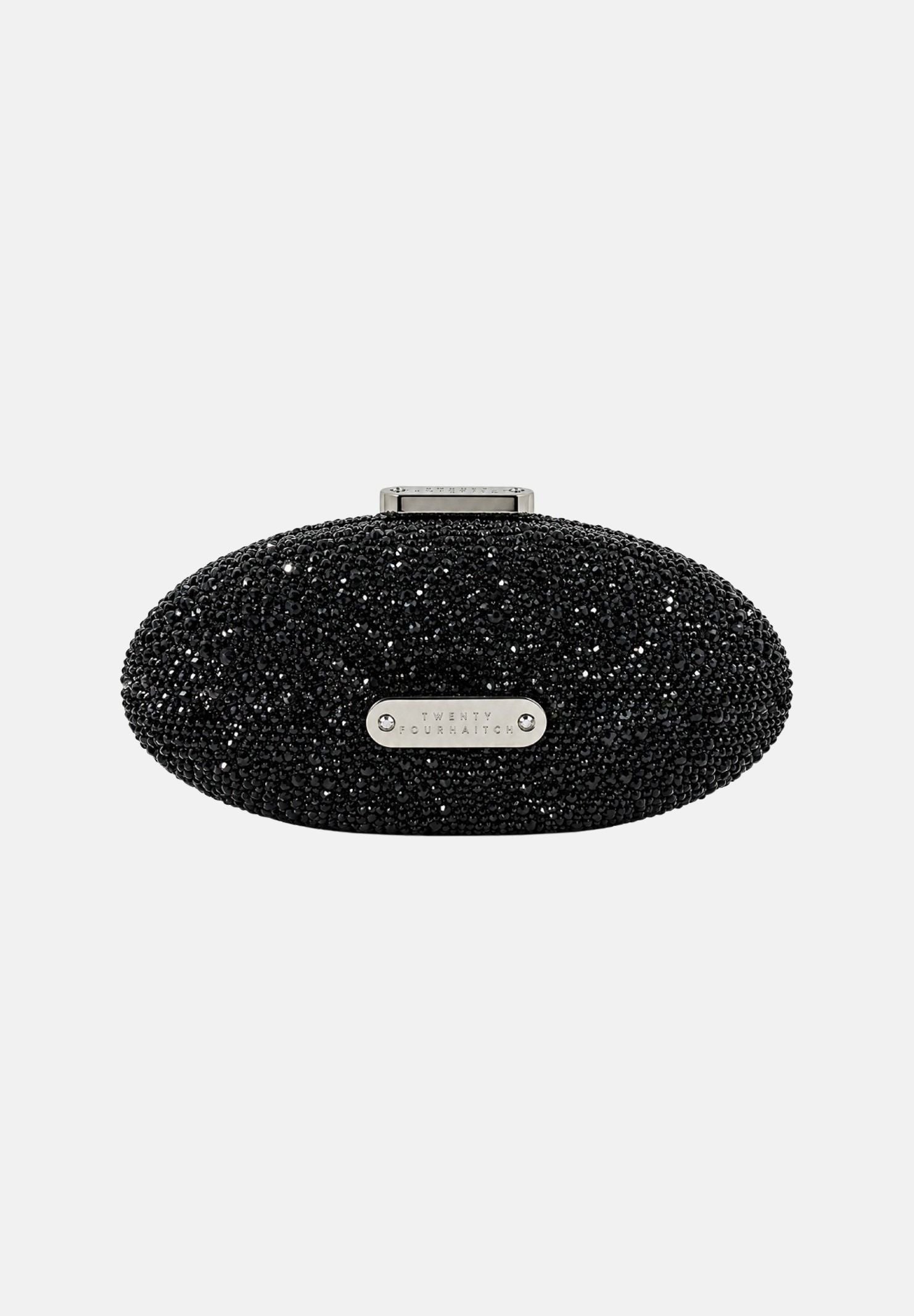 TWENTY FOURHAITCH Pochette a mano nera per donna con elegante finitura tempestata di brillantini e chiusura rigida superiore. BAG06062A . TWENTY FOURHAITCH 