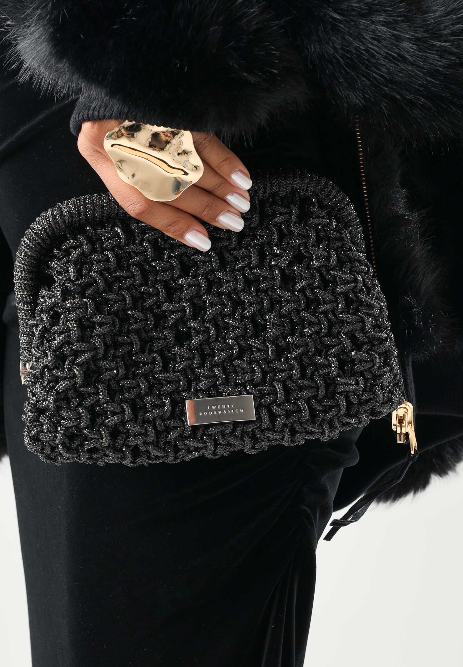 TWENTY FOURHAITCH Pochette nera per donna con lavorazione intrecciata e chiusura a scatto BAG06162N . TWENTY FOURHAITCH 