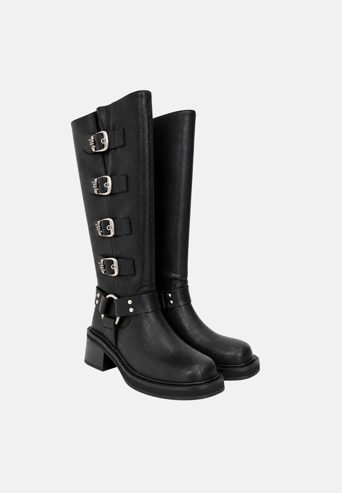 TWENTY FOURHAITCH Anfibi neri per donna con cinturini e fibbie metalliche laterali. S0154NER62A . TWENTY FOURHAITCH 
