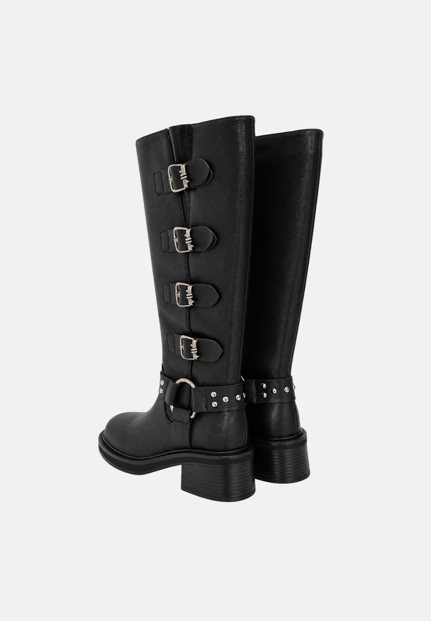 TWENTY FOURHAITCH Anfibi neri per donna con cinturini e fibbie metalliche laterali. S0154NER62A . TWENTY FOURHAITCH 