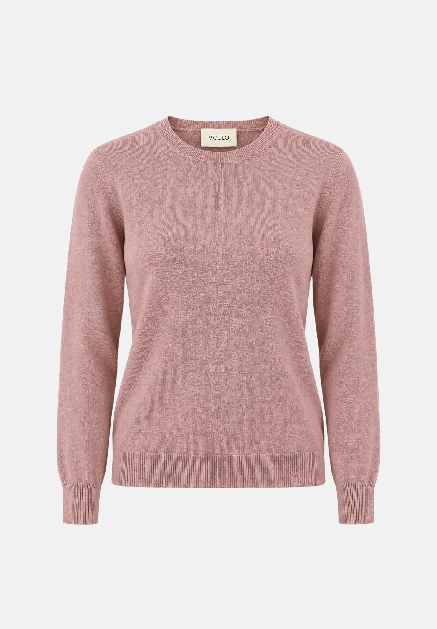 VICOLO maglia girocollo donna rosa cipria in morbido misto viscosa, con maniche lunghe, lavorazione fine, finiture a costine e vestibilità regolare. 2AC2055 ACU40 VICOLO 