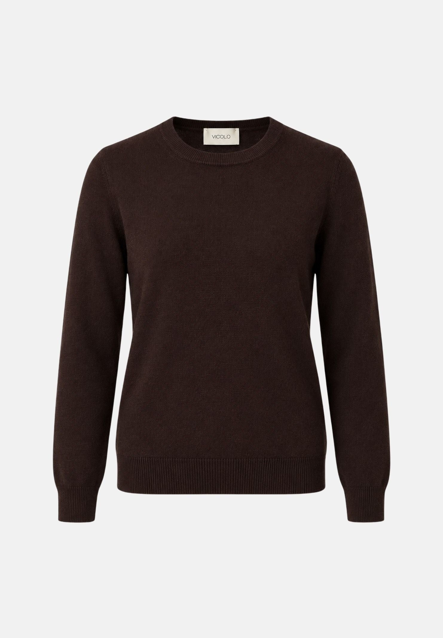 VICOLO maglia girocollo donna marrone testa di moro in morbido misto viscosa, con maniche lunghe e finiture a costine. 2AC2055 ACU68 VICOLO 