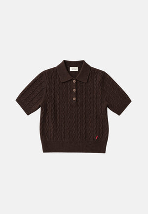 VICOLO Polo in maglia a trecce moro-marrone da donna con mini logo laterale 2AC2067 ACU68 VICOLO 