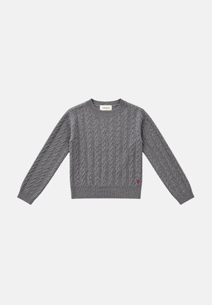 VICOLO Maglione girocollo grigio melangé da donna con mini logo laterale e lavorazione a trecce 2AC2068 A193 VICOLO 