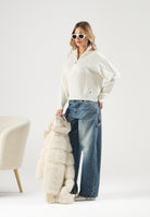 VICOLO Maglione con collo alto e mezza zip naturale-panna da donna, con mini logo laterale 2AC2070 A02 VICOLO 