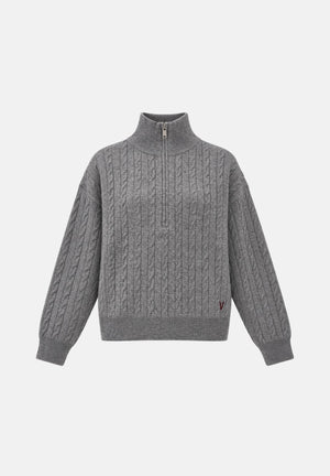 VICOLO Maglione collo alto grigio melangé da donna con mini logo laterale 2AC2070 A193 VICOLO 