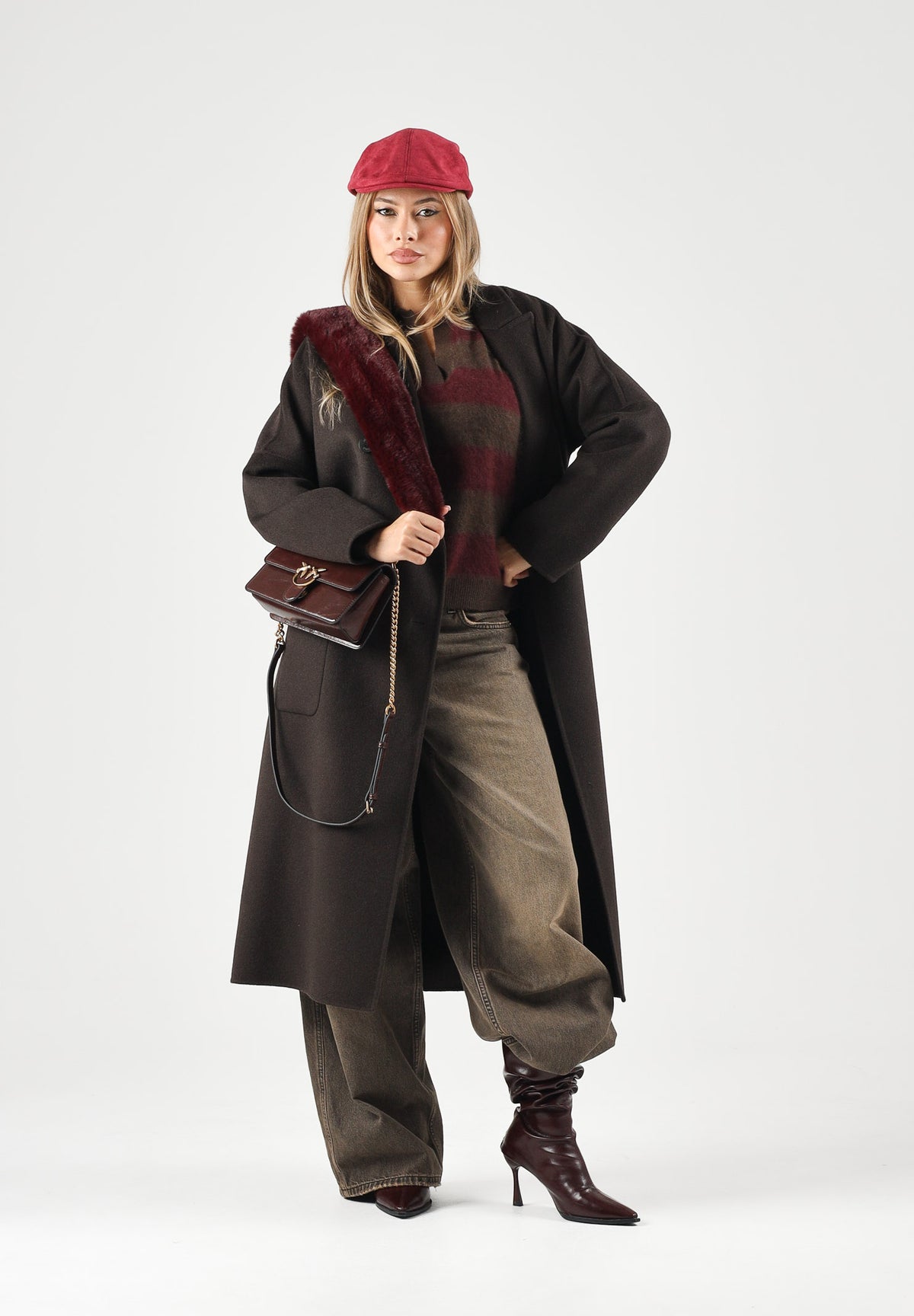 VICOLO Polo in lana a righe moro e bordeaux da donna 2AC2076 ACFMOBO VICOLO 
