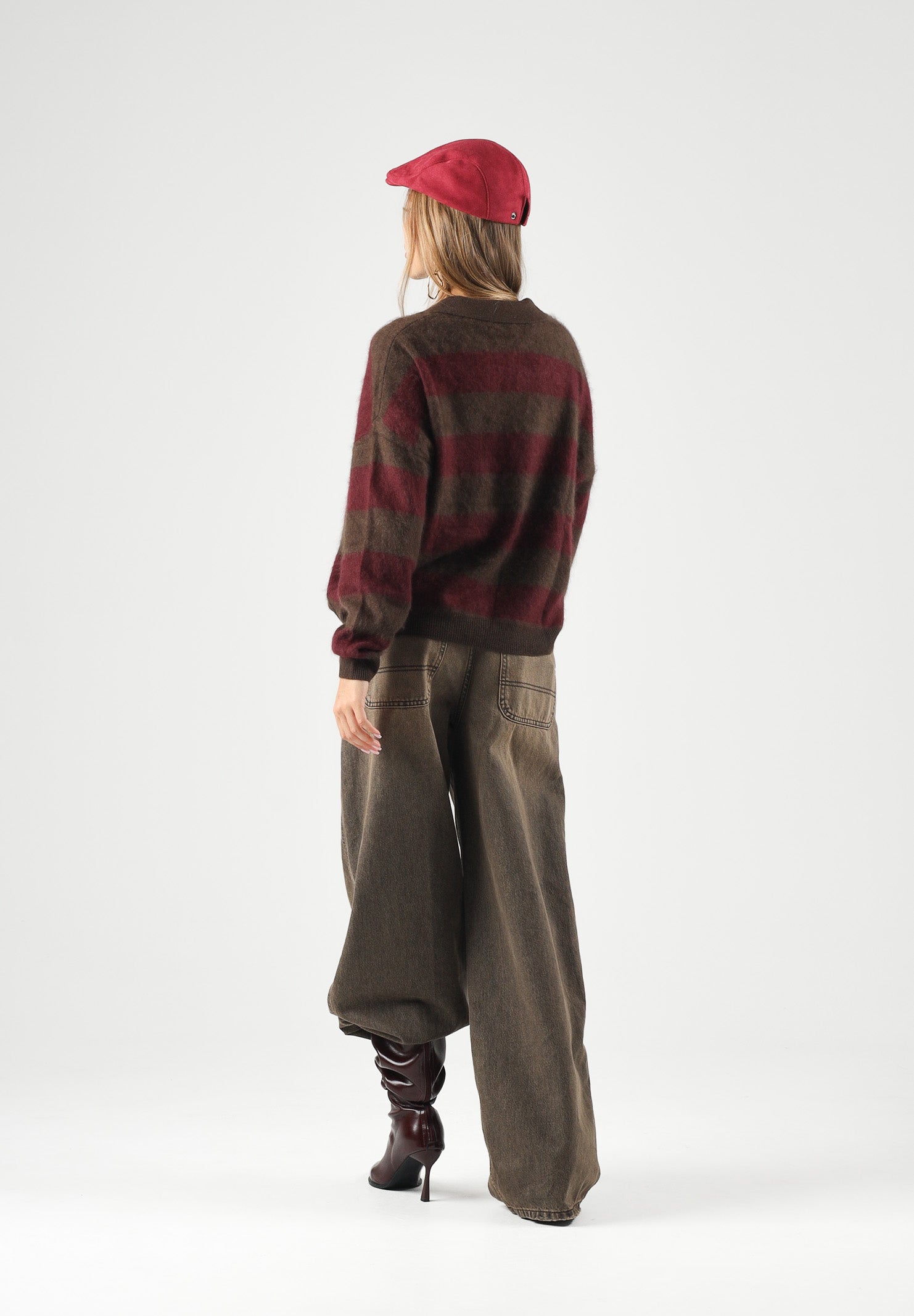 VICOLO Polo in lana a righe moro e bordeaux da donna 2AC2076 ACFMOBO VICOLO 