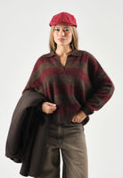 VICOLO Polo in lana a righe moro e bordeaux da donna 2AC2076 ACFMOBO VICOLO 