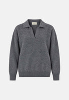 VICOLO Maglia con collo a polo Grigio Med Mel grigio medio melangiato da donna in morbido misto lana e cashmere, con scollo a V senza bottoni, colletto classico, maniche lunghe, spalle scese e finiture a costine. 2AC2081 A193 VICOLO 