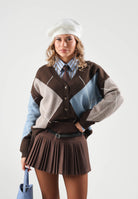 VICOLO Cardigan corto ARGYLE marrone e carta da zucchero da donna con fantasia a rombi 7AC7057 ACFMO VICOLO 