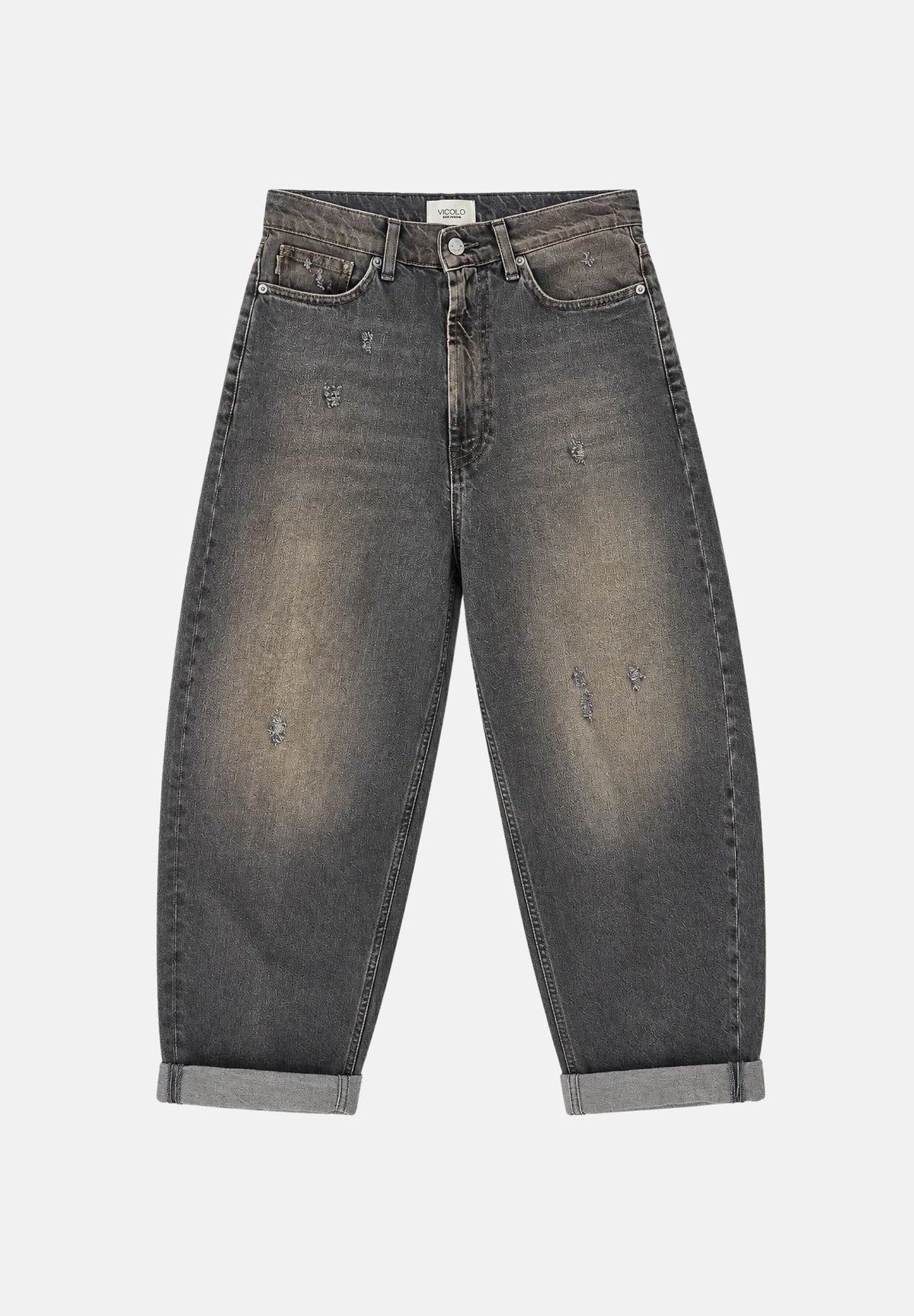 VICOLO Jeans LAILA grigio per donna con risvolto al fondo e dettagli used. DAC5013 ADEGR VICOLO 